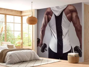 Online Bodybuilder aan het trainen fotobehang Tienerkamer | Sport
