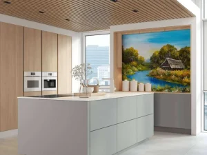 Fashion Boerderij aan een rivier schilderij fotobehang Kunst & Design