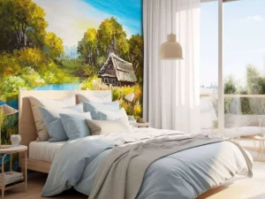Fashion Boerderij aan een rivier schilderij fotobehang Kunst & Design