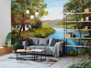 Sale Boerderij met een zomers landschap schilderij fotobehang Kunst & Design