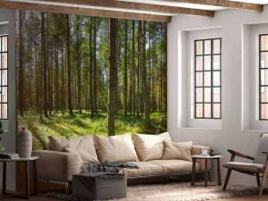 Discount Bomen in het Bos fotobehang Bloemen