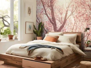 Hot Boom Bloesem met Zon op Achtergrond fotobehang Bloemen