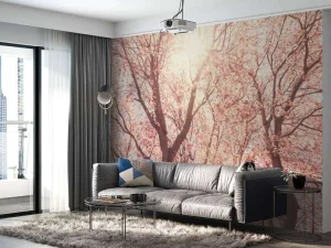 Hot Boom Bloesem met Zon op Achtergrond fotobehang Bloemen