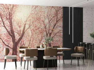 Hot Boom Bloesem met Zon op Achtergrond fotobehang Bloemen