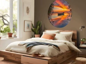 Sale Boot met riet in de avond fotobehang Bloemen