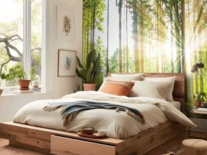 Sale Bos met felle zon op de achtergrond fotobehang Bloemen