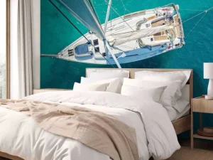 Hot Bovenaanzicht van een zeilboot fotobehang Tienerkamer | Transport