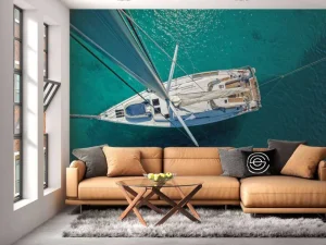 Hot Bovenaanzicht van een zeilboot fotobehang Tienerkamer | Transport