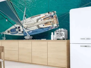 Hot Bovenaanzicht van een zeilboot fotobehang Tienerkamer | Transport