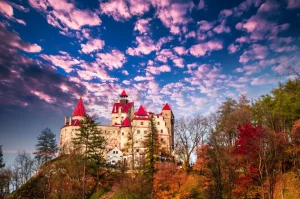 Hot Bran Castle in Roemenië fotobehang Bloemen | Architectuur