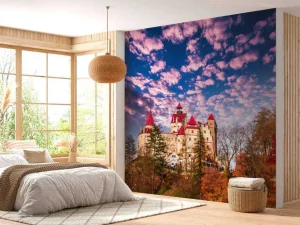 Hot Bran Castle in Roemenië fotobehang Bloemen | Architectuur