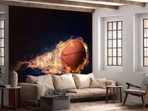 New Brandende basketbal fotobehang Kinderkamer | Sport