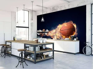 New Brandende basketbal fotobehang Kinderkamer | Sport