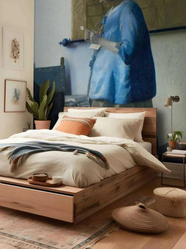 Online Brieflezende vrouw in het blauw fotobehang Kunst & Design