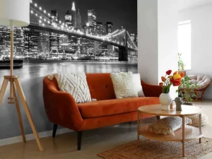 Sale Brooklyn Bridge in zwart-wit fotobehang Architectuur