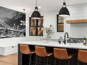 Sale Brooklyn Bridge in zwart-wit fotobehang Architectuur