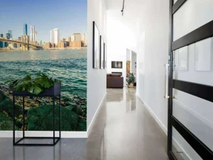 Clearance Brooklyn Bridge met een skyline op de achtergrond fotobehang Architectuur