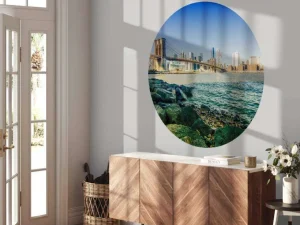 Clearance Brooklyn Bridge met een skyline op de achtergrond fotobehang Architectuur