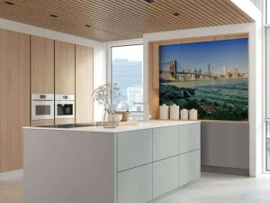 Clearance Brooklyn Bridge met een skyline op de achtergrond fotobehang Architectuur