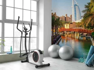 Hot Burj Al Arab met palmbomen op de voorgrond fotobehang Steden | Architectuur