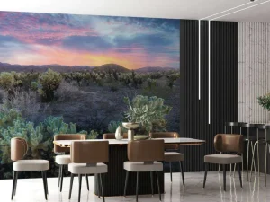 Hot Cactusveld bij zonsondergang fotobehang Bloemen