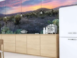Hot Cactusveld bij zonsondergang fotobehang Bloemen