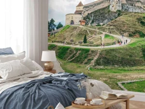 Discount Cetatea Râșnov op een bewolkte dag fotobehang Architectuur