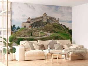 Discount Cetatea Râșnov op een bewolkte dag fotobehang Architectuur