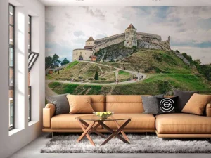 Discount Cetatea Râșnov op een bewolkte dag fotobehang Architectuur