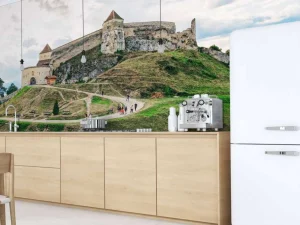 Discount Cetatea Râșnov op een bewolkte dag fotobehang Architectuur