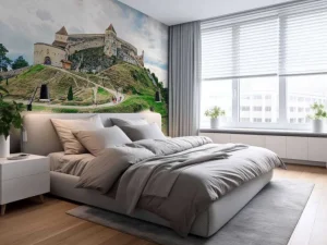 Discount Cetatea Râșnov op een bewolkte dag fotobehang Architectuur