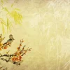 Outlet Chinees schilderij met kersenbloesem fotobehang Kunst & Design | Bloemen
