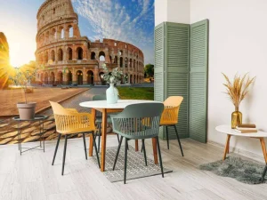 Discount Colosseum in Rome bij zonsopkomst fotobehang Architectuur