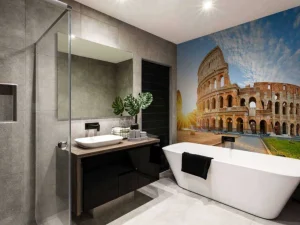Discount Colosseum in Rome bij zonsopkomst fotobehang Architectuur