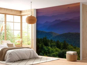 Best Cowee bergen bij zonsondergang fotobehang Bloemen