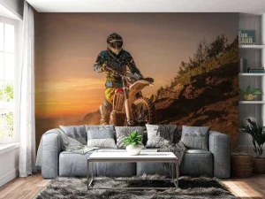 New Crossmotor bij zonsondergang fotobehang Tienerkamer | Transport