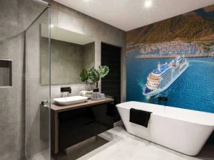 Hot Cruiseschip in de haven fotobehang Tienerkamer | Transport