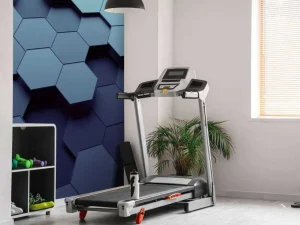 Sale 3D weergave van blauwe zeshoeken fotobehang Computerkamer | Kunst & Design