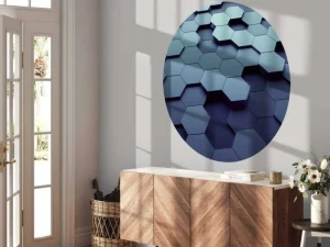 Sale 3D weergave van blauwe zeshoeken fotobehang Computerkamer | Kunst & Design