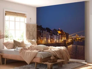 Clearance De Hoge Brug in de avond fotobehang Architectuur