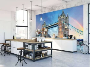 Hot De London Tower Bridge onder een regenboog fotobehang Architectuur