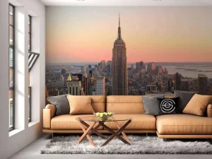 Outlet De Skyline van New York bij zonsondergang fotobehang Architectuur