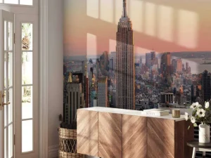 Outlet De Skyline van New York bij zonsondergang fotobehang Architectuur