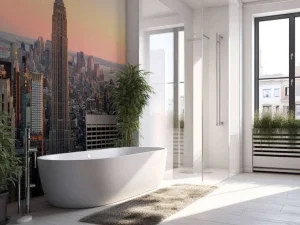 Outlet De Skyline van New York bij zonsondergang fotobehang Architectuur