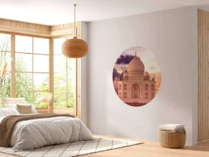 Online De Taj Mahal bij zonsondergang fotobehang Architectuur