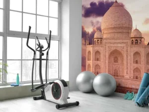 Online De Taj Mahal bij zonsondergang fotobehang Architectuur