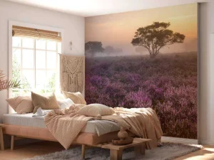 Clearance De Veluwe in de vroege ochtend fotobehang Bloemen