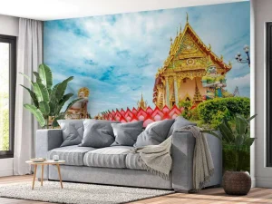 Discount De Wat Plai Laem Boeddhistische tempel met standbeelden fotobehang Architectuur