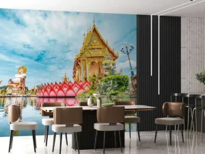 Discount De Wat Plai Laem Boeddhistische tempel met standbeelden fotobehang Architectuur