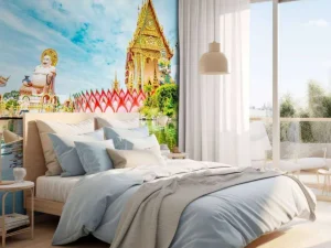 Discount De Wat Plai Laem Boeddhistische tempel met standbeelden fotobehang Architectuur
